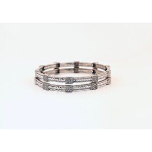 Leslie 925 Sterling Silver Textured Bangles Set • Size 8” • Estate Jewelry